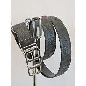 BALLY BRITT ADJUSTABLE BLACK B LOGO BUCKLE MONOGRAM LEATHER BELT 110 44 GIFT BOX